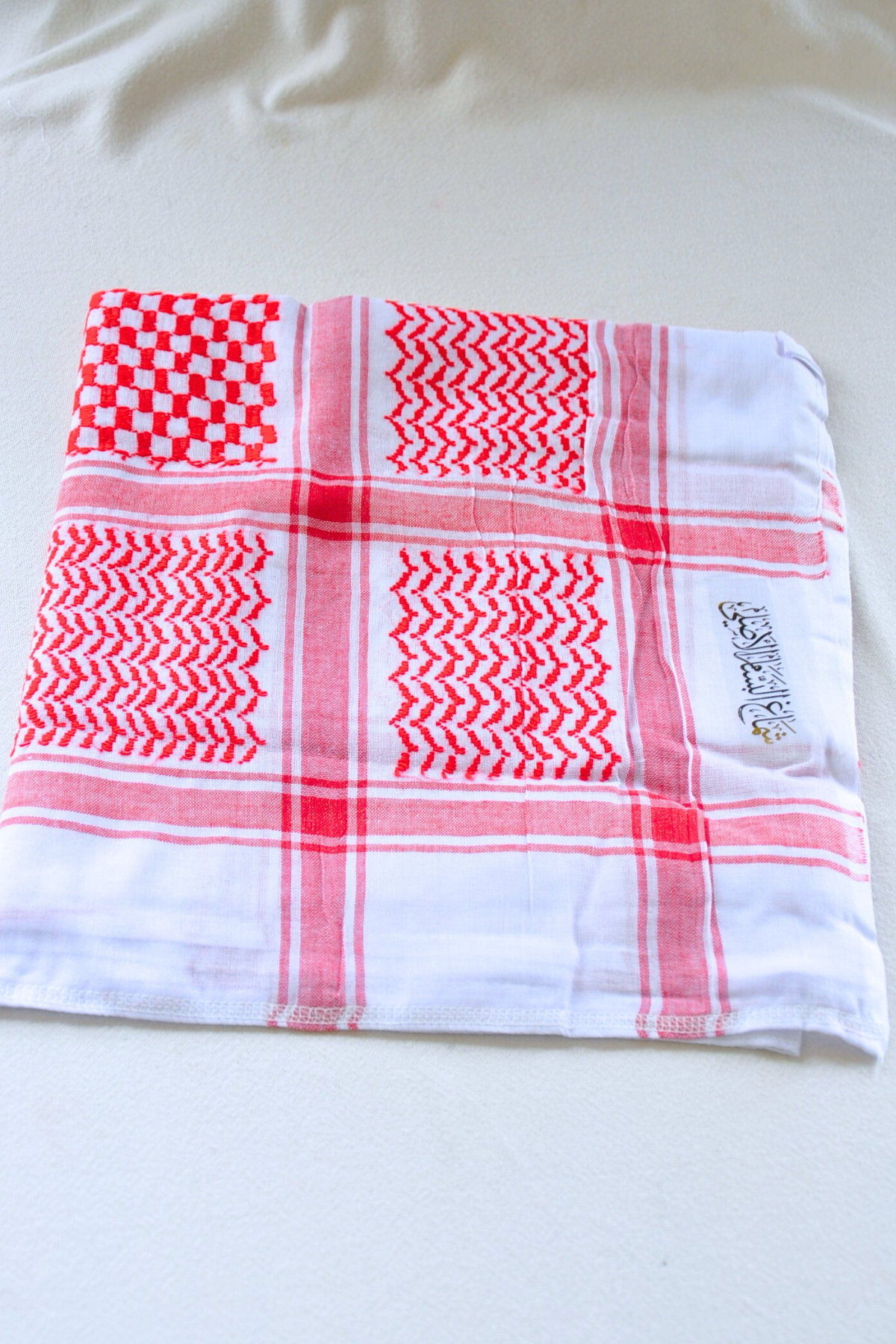 Traditional Keffiyeh Scarf-Red&White-No Tassels-Style1