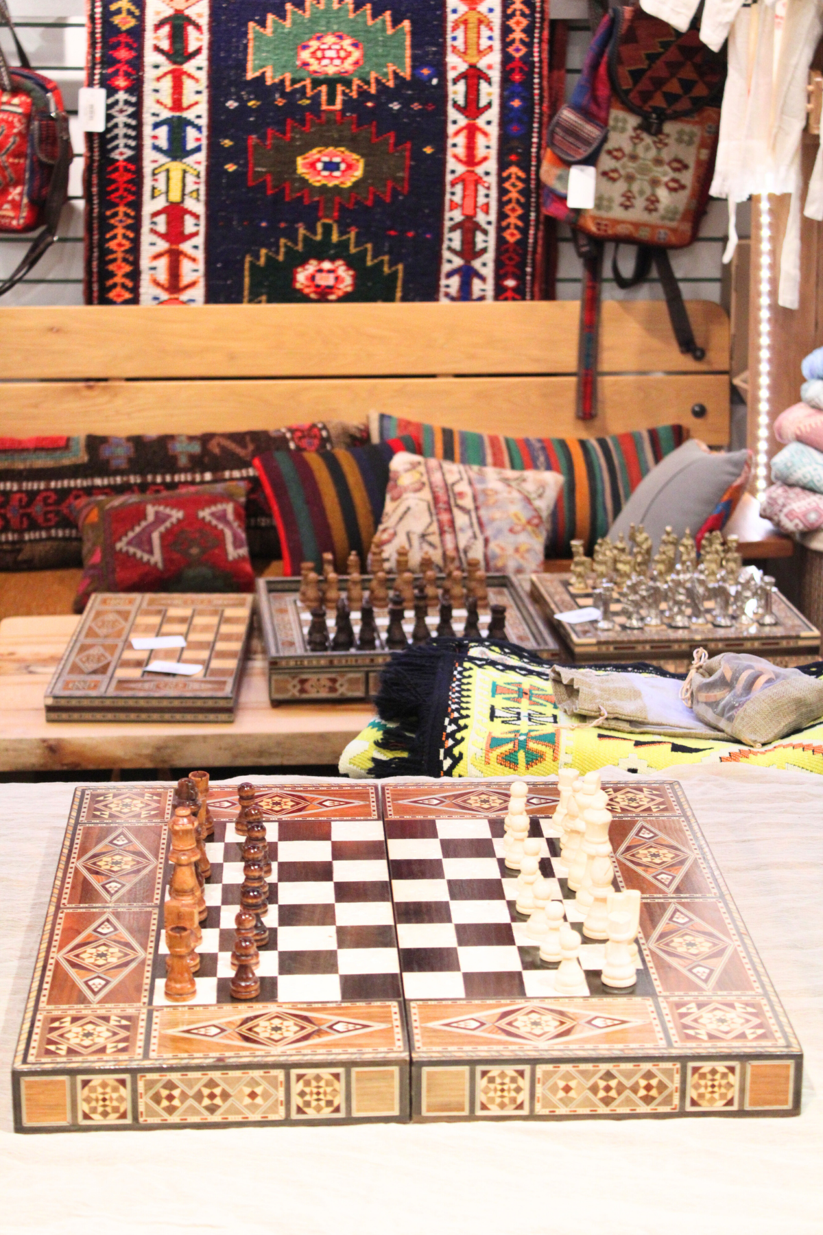 Hikma Syrian Mosaic Backgammon & Chess Board-Black and White